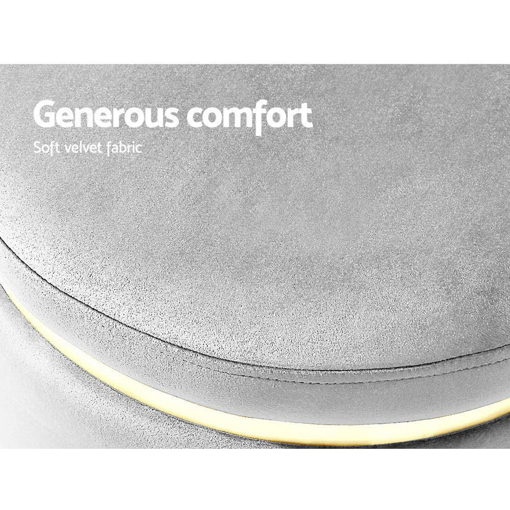 Round Grey Velvet Ottoman / Foot Rest