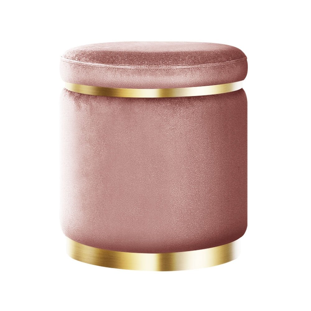 Pink Round Velvet Foot Stool / Ottoman