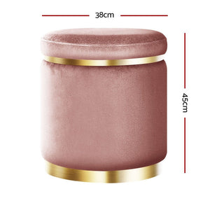Pink Round Velvet Foot Stool / Ottoman