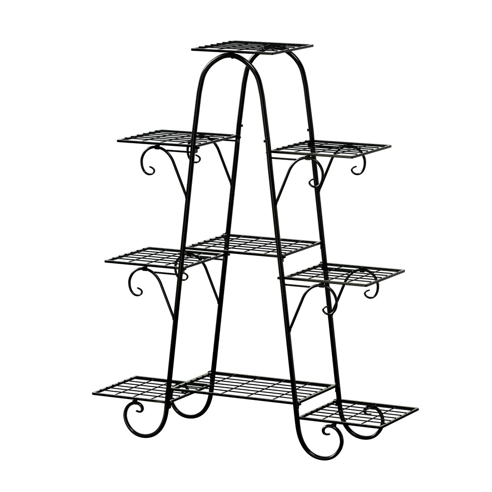 Artiss Plant Stand Outdoor Indoor Metal Flower Pots Rack Corner Shelf (Black)
