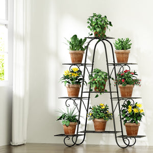 Artiss Plant Stand Outdoor Indoor Metal Flower Pots Rack Corner Shelf (Black)