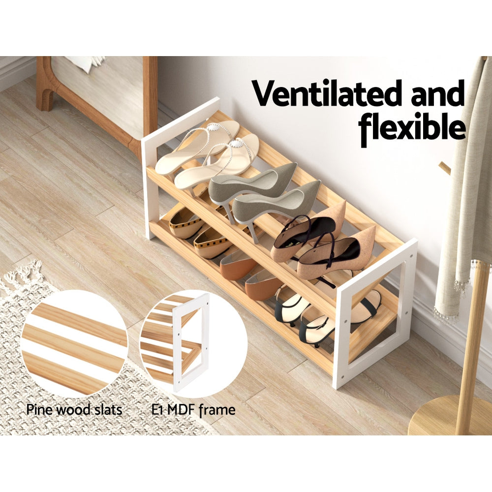 Wooden Shoe Rack Storage | Features 2 Tier Tilted Shelves | Stand Organizer | Brand: Artiss