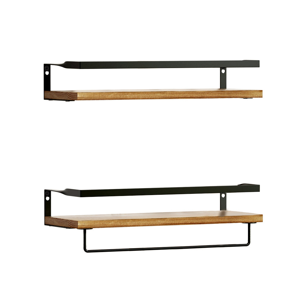 2x Floating Wall Shelves Brackets Towel Rail Rack | DIY Wall Mount Rack
