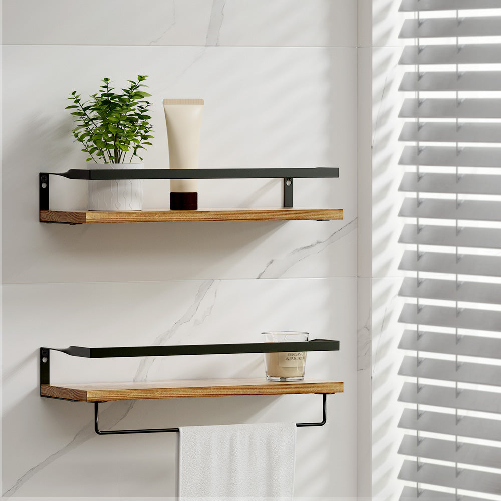 2x Floating Wall Shelves Brackets Towel Rail Rack | DIY Wall Mount Rack