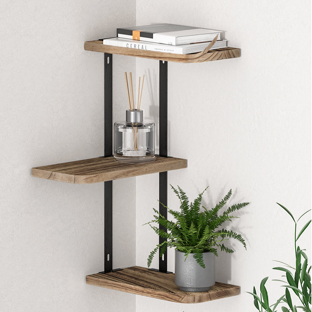 Floating Wall Shelves Brackets | 3 Tiers Corner Display | DIY Wall Mount Rack | Brand: Artiss