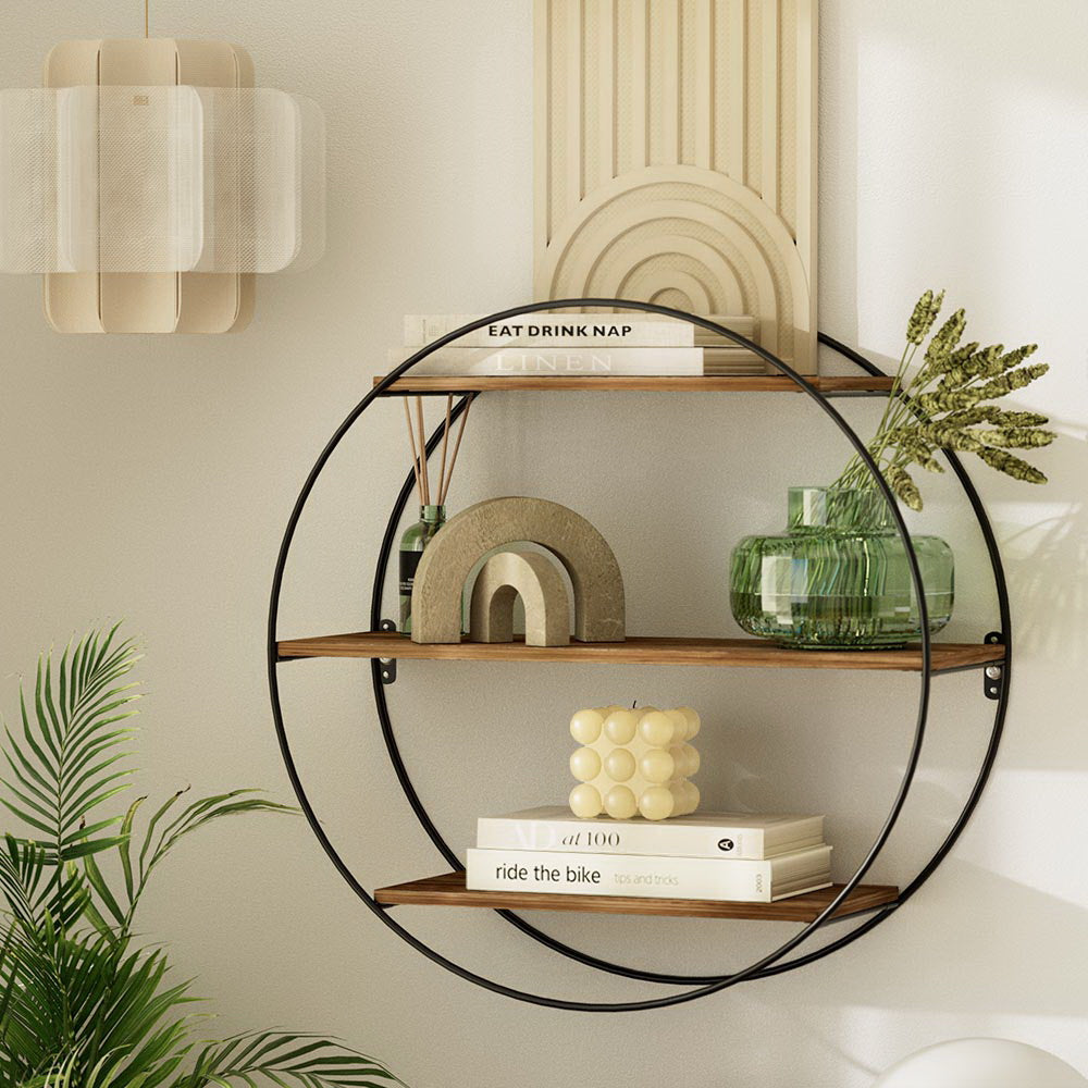 Floating Wall Shelves Brackets | Round | 3 Tiers Display | DIY Wall Mount Rack | Brand: Artiss