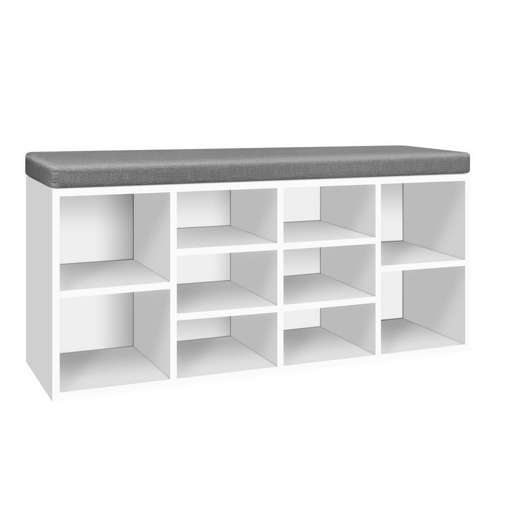 White Fabric Cupboard Bench With Storage Cubes