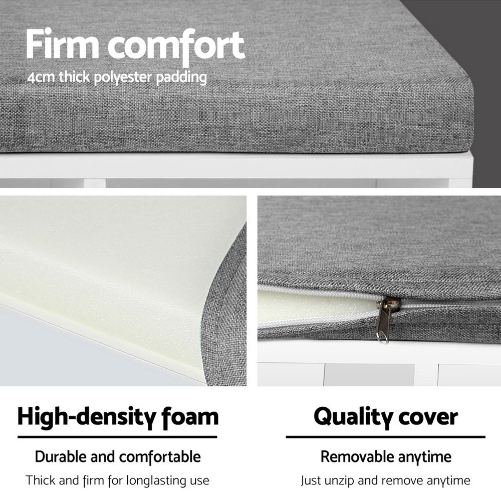 White Fabric Cupboard Bench With Storage Cubes