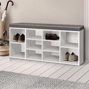 White Fabric Cupboard Bench With Storage Cubes