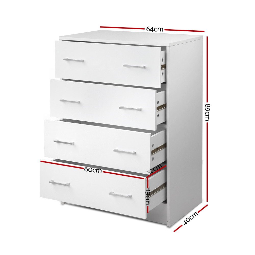 White 4 Drawers Tallboy Storage Cabinet