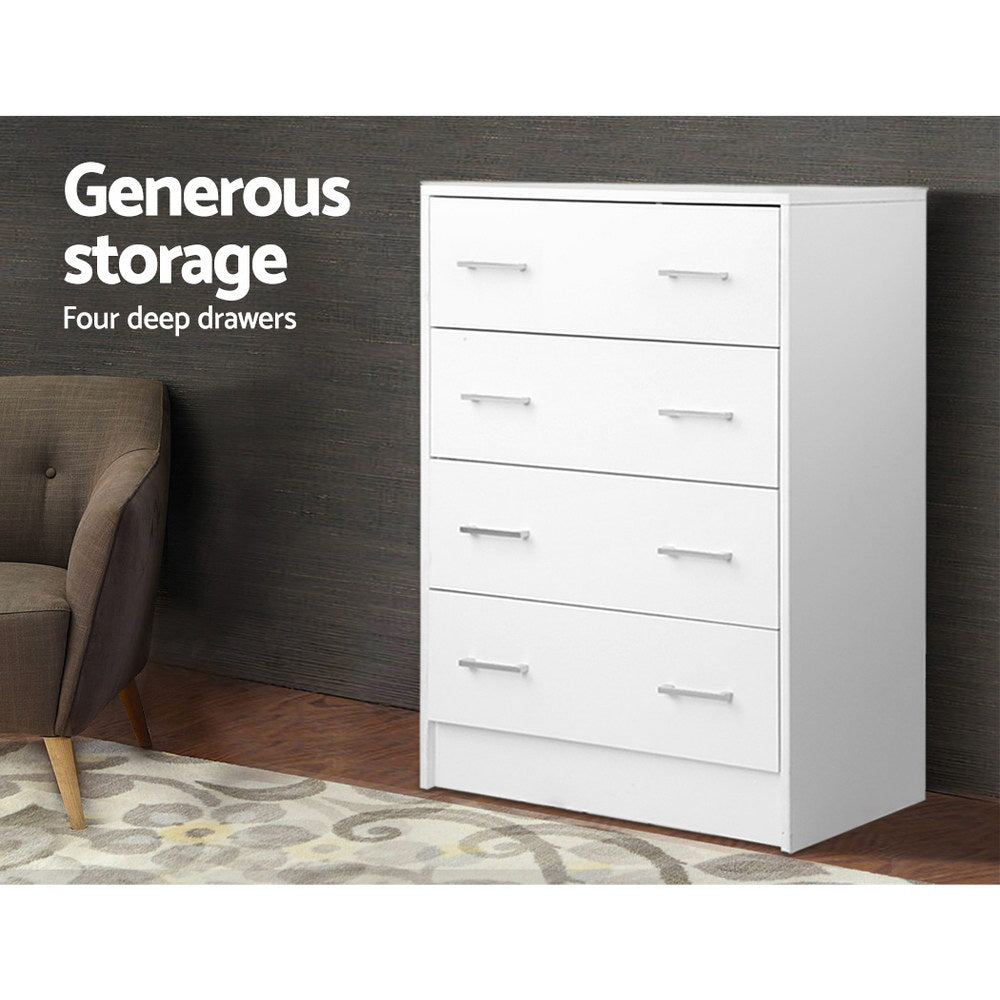 White 4 Drawers Tallboy Storage Cabinet