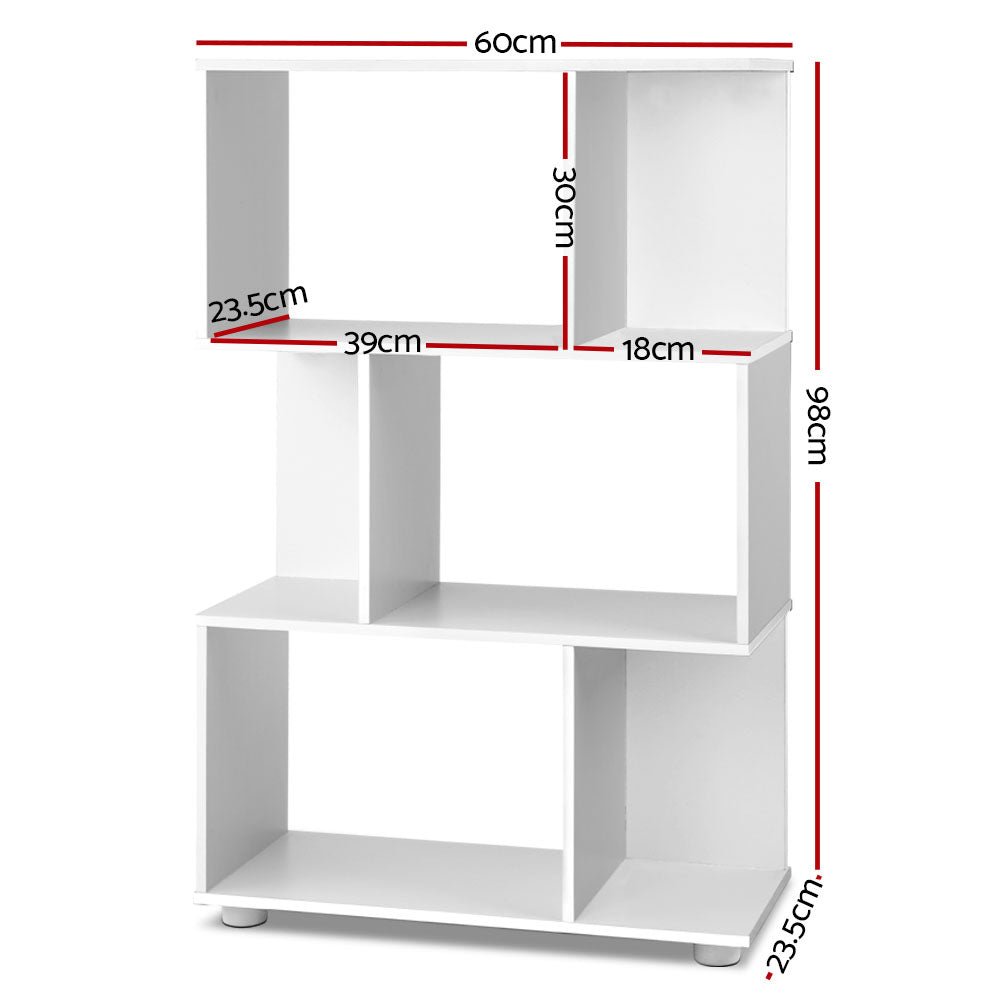 3 Tier White Zig Zag Bookshelf