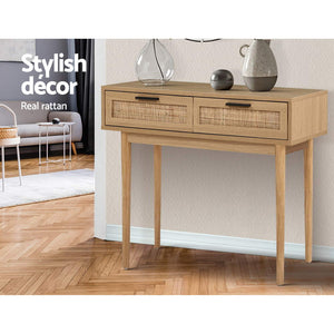 Rattan Hallway Table Drawer Console