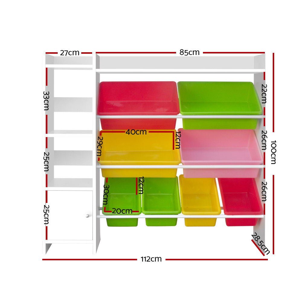 8 Bin Kids Toy Box Storage Organiser