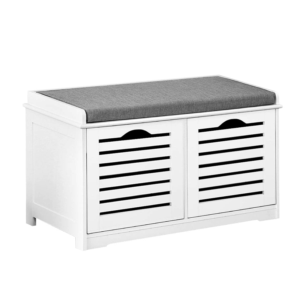 White And Grey Fabric Shoe Bench With Drawers