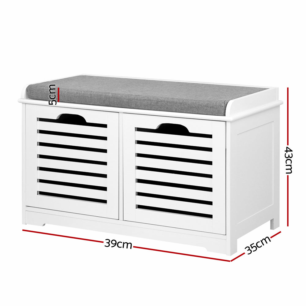 White And Grey Fabric Shoe Bench With Drawers