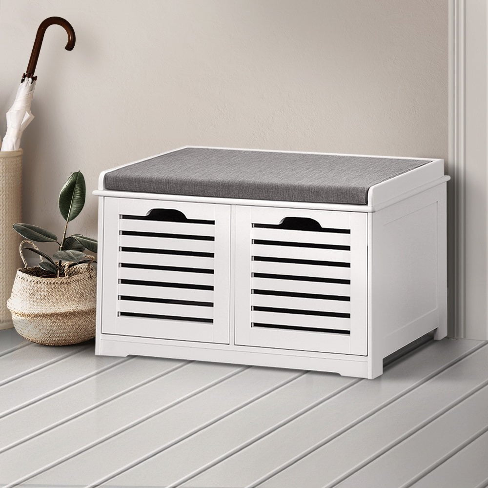 White And Grey Fabric Shoe Bench With Drawers