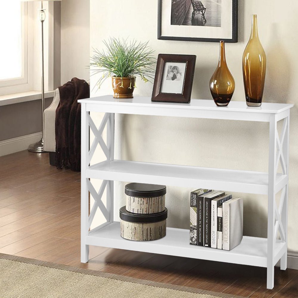 White Wooden Storage Console Table