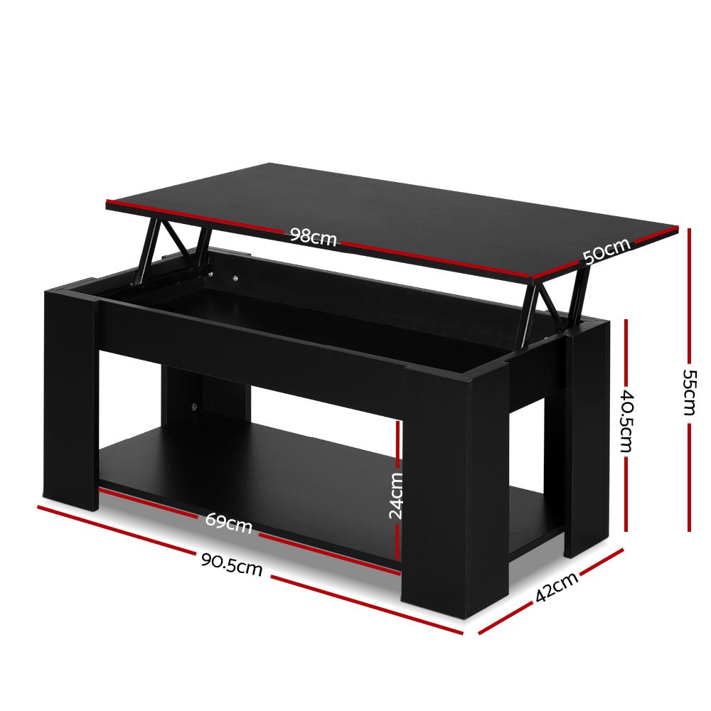 Black Lift Up Top Coffee Table / Storage Shelf