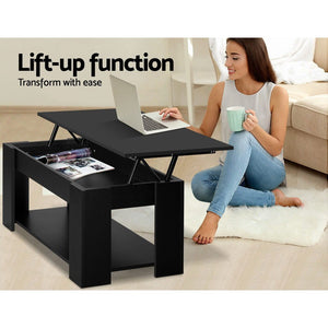 Black Lift Up Top Coffee Table / Storage Shelf