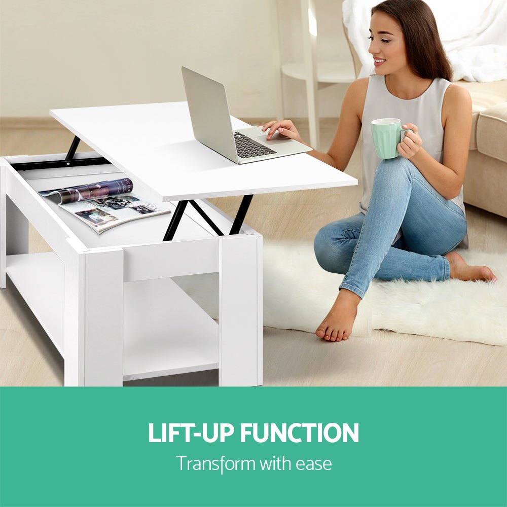 White Mechanical Lift Up Top Coffee Table