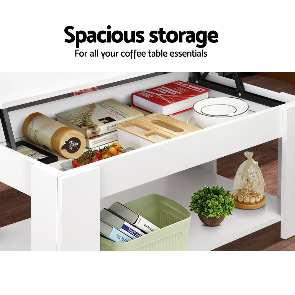 White Mechanical Lift Up Top Coffee Table