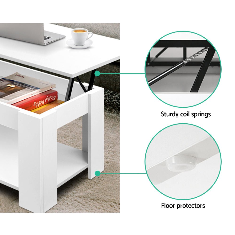 White Mechanical Lift Up Top Coffee Table