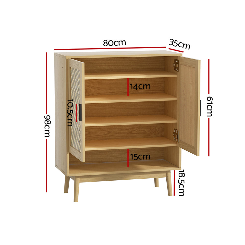 Rattan Shoe Cabinet | Shoes Storage Rack | Wooden Organizer