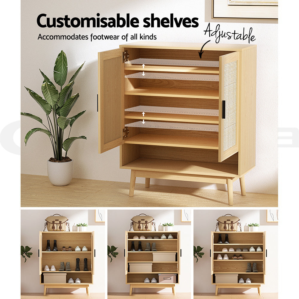 Rattan Shoe Cabinet | Shoes Storage Rack | Wooden Organizer
