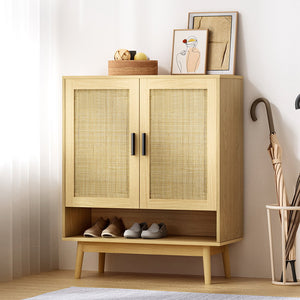 Rattan Shoe Cabinet | Shoes Storage Rack | Wooden Organizer