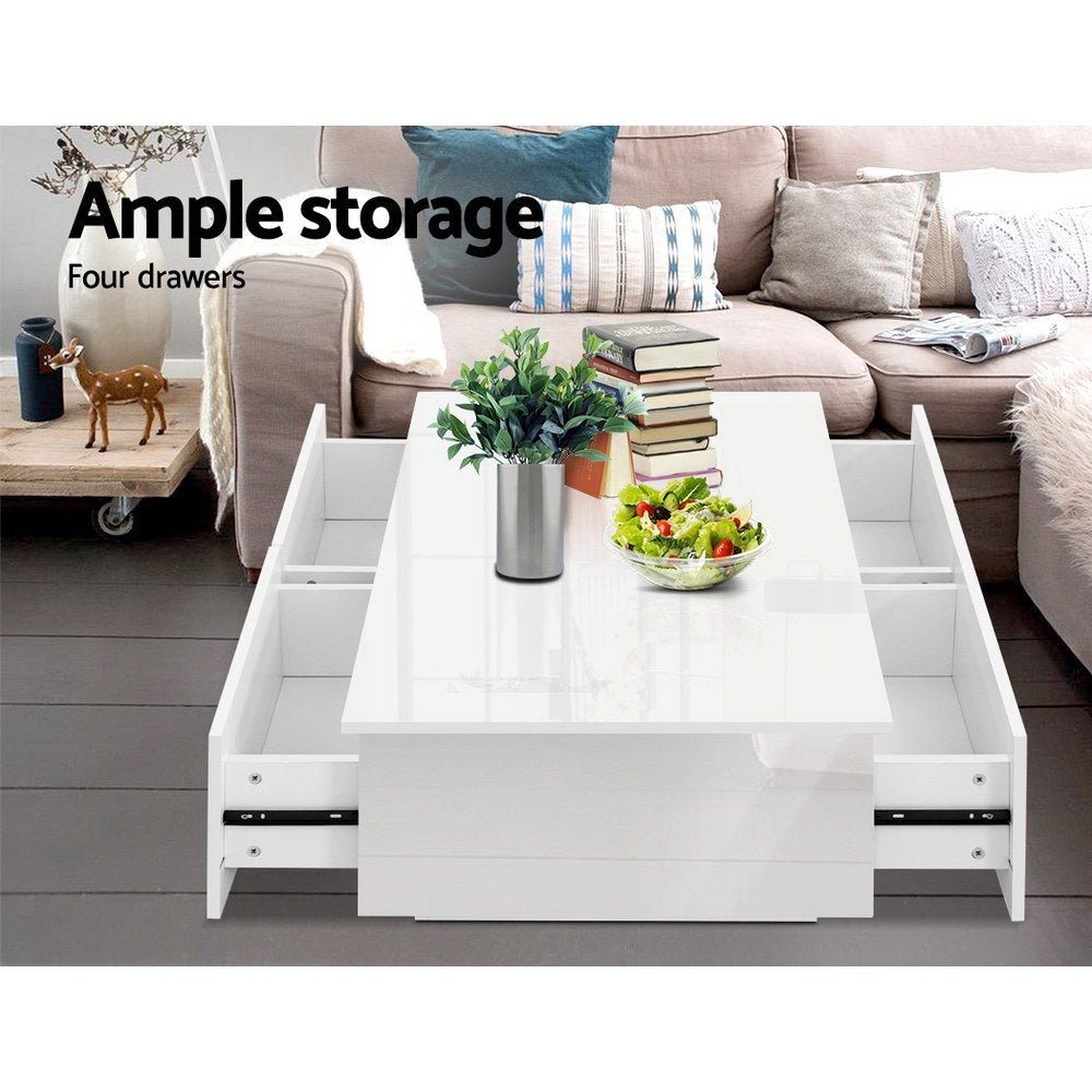 White Coffee Table With 4 Storage Drawers