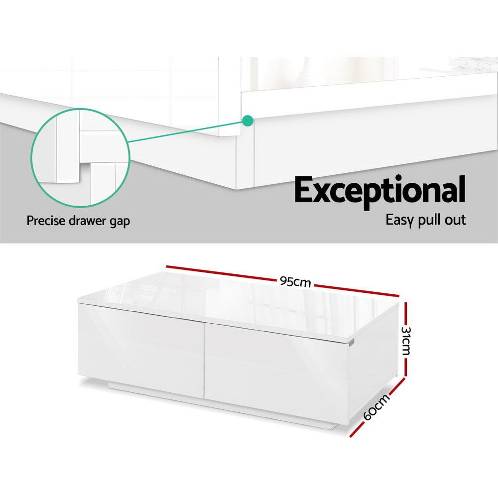 White Coffee Table With 4 Storage Drawers