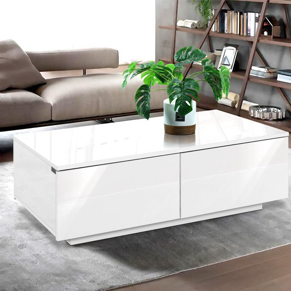 White Coffee Table With 4 Storage Drawers