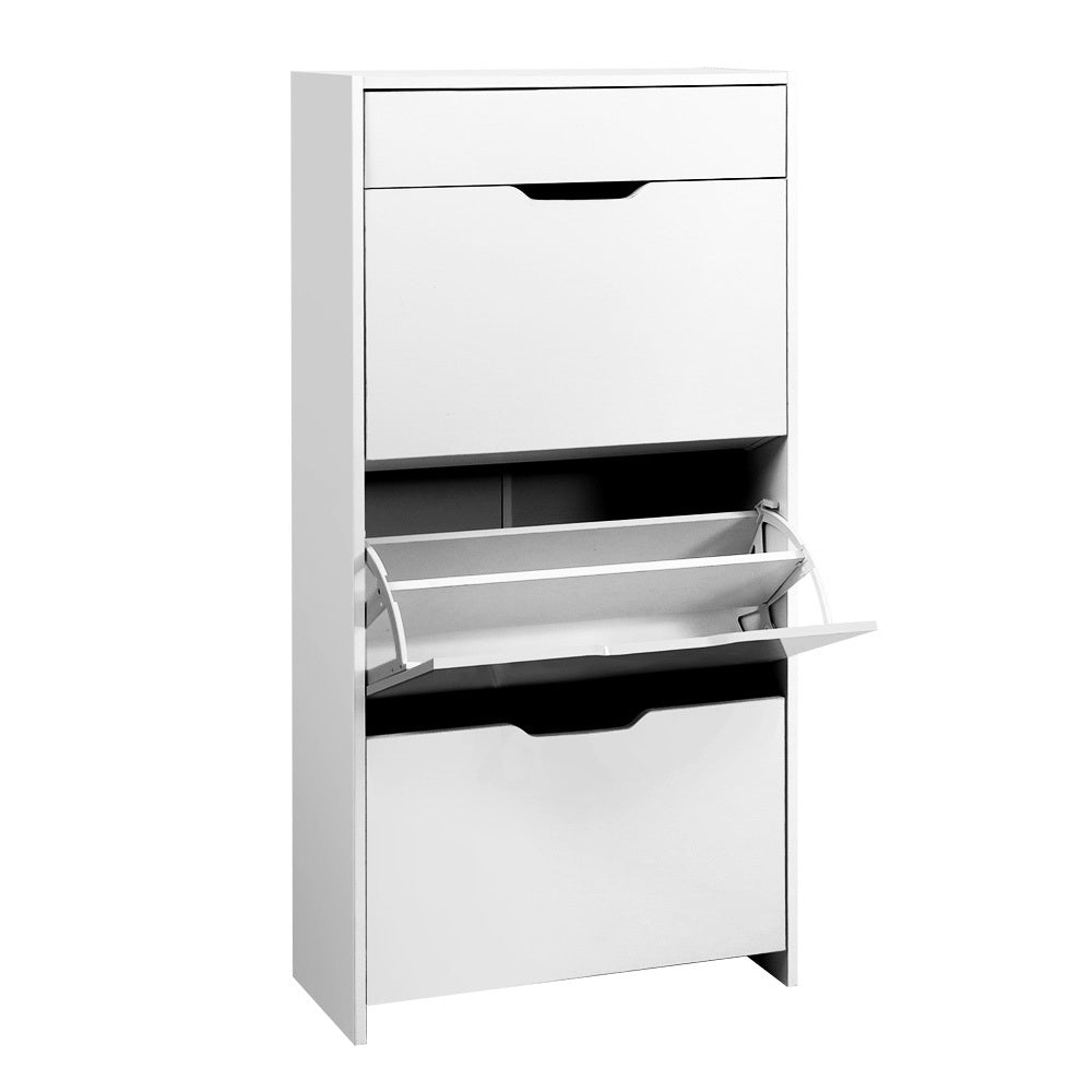 White High Gloss 3 Tier Shoe Cabinet Drawer