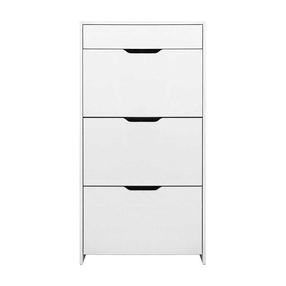 White High Gloss 3 Tier Shoe Cabinet Drawer