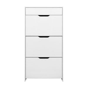 White High Gloss 3 Tier Shoe Cabinet Drawer