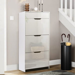 White High Gloss 3 Tier Shoe Cabinet Drawer