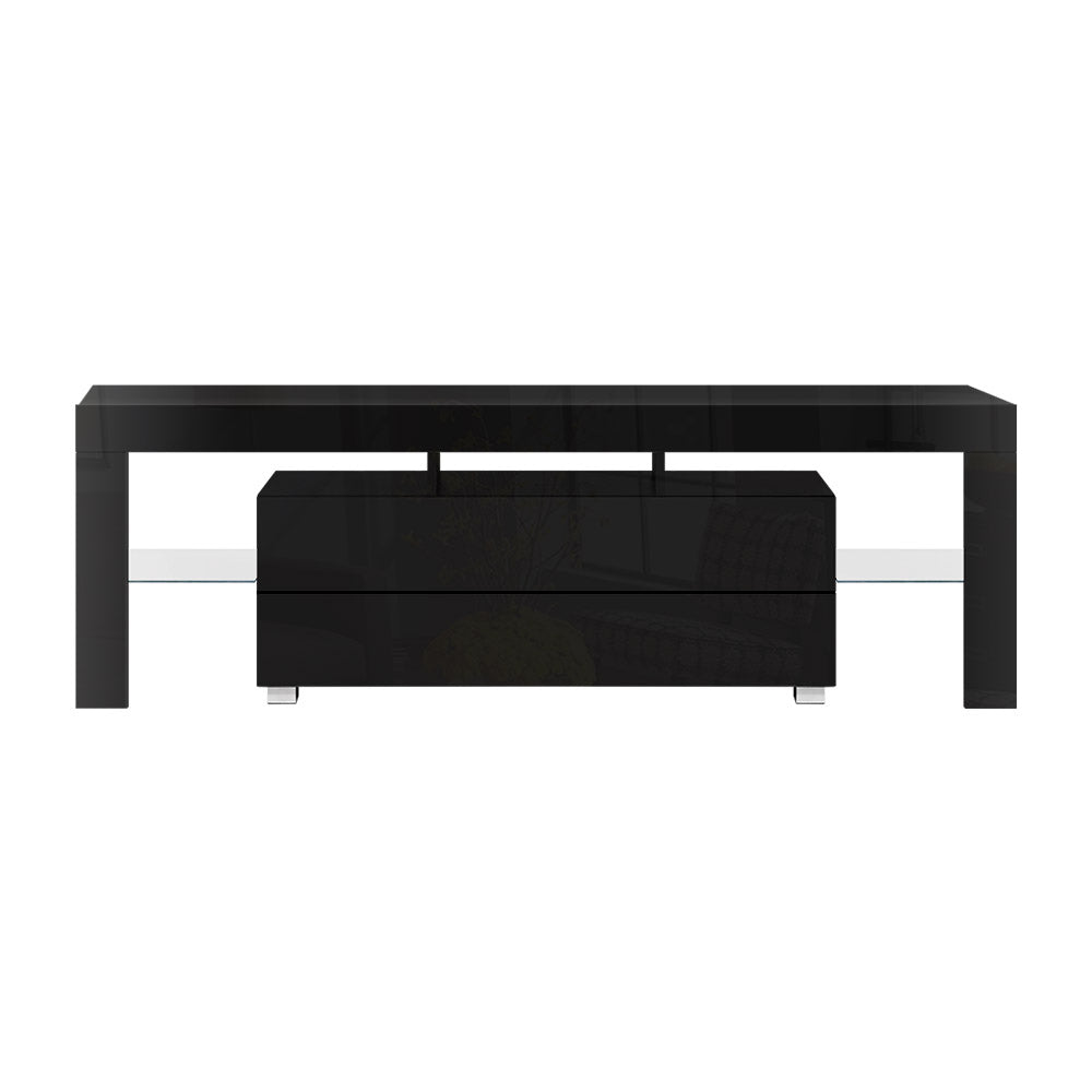 Black TV Cabinet Entertainment Unit Stand - 1.6m