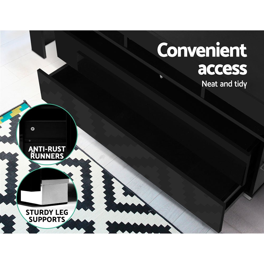 Black TV Cabinet Entertainment Unit Stand - 1.6m