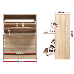 Oak Shoe Cabinet Storage Rack - 24 Pair Capacity