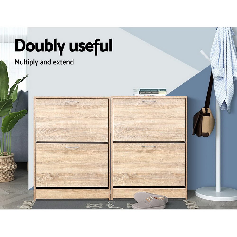 Oak Shoe Cabinet Storage Rack - 24 Pair Capacity