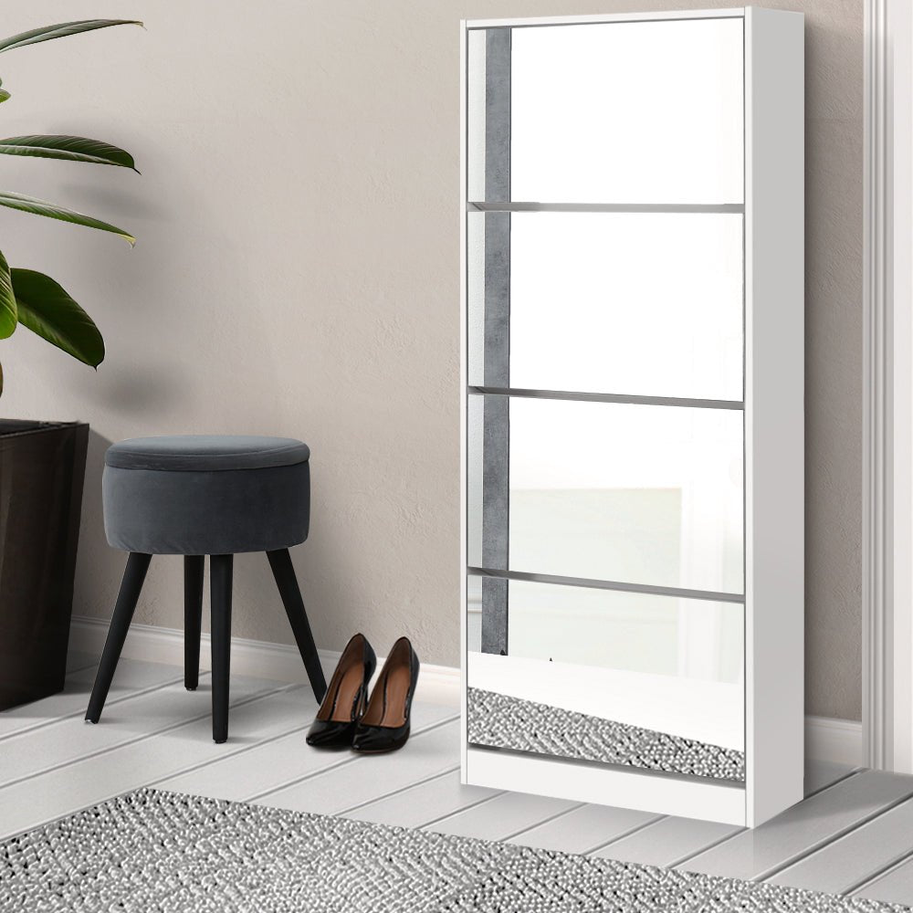 Shoe Cabinet Rack Organizer With Mirror - 60 Pair Capacity