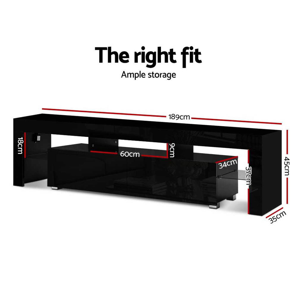 Black 1.89m LED TV Stand / Entertainment Unit