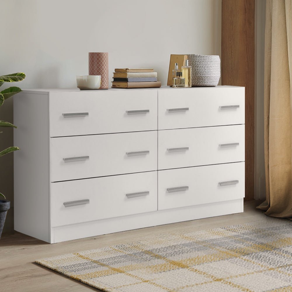 Artiss 6 Chest of Drawers Cabinet Dresser Tallboy Lowboy Storage Bedroom White - The Hippie House