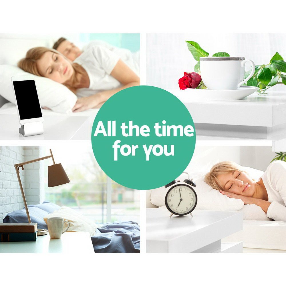 Artiss Bedside Tables Side Table 3 Drawers RGB LED High Gloss Nightstand White - The Hippie House