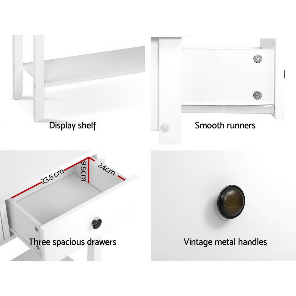 White 3 Drawers Display Hallway Console