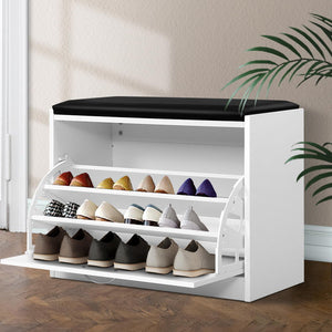 Artiss Shoe Cabinet Bench - Shoes Storage Rack with Organiser Drawer | White (15 Pairs)