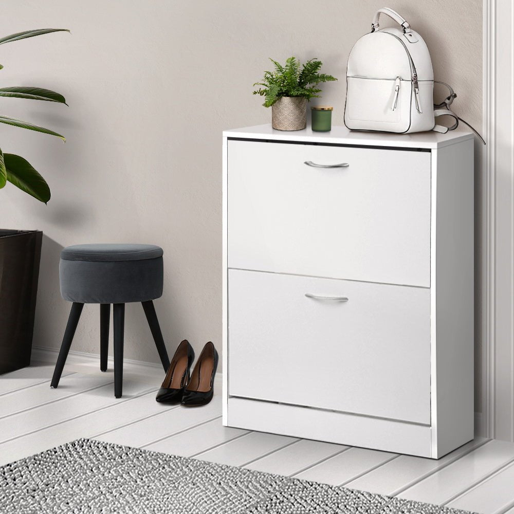 Artiss 2 Door Shoe Cabinet - White - The Hippie House