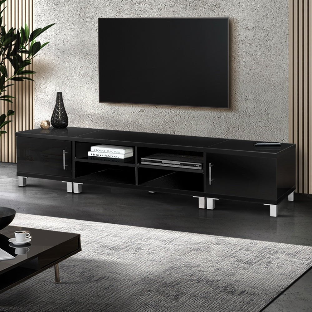 Black Entertainment Unit With Storage Cabinets