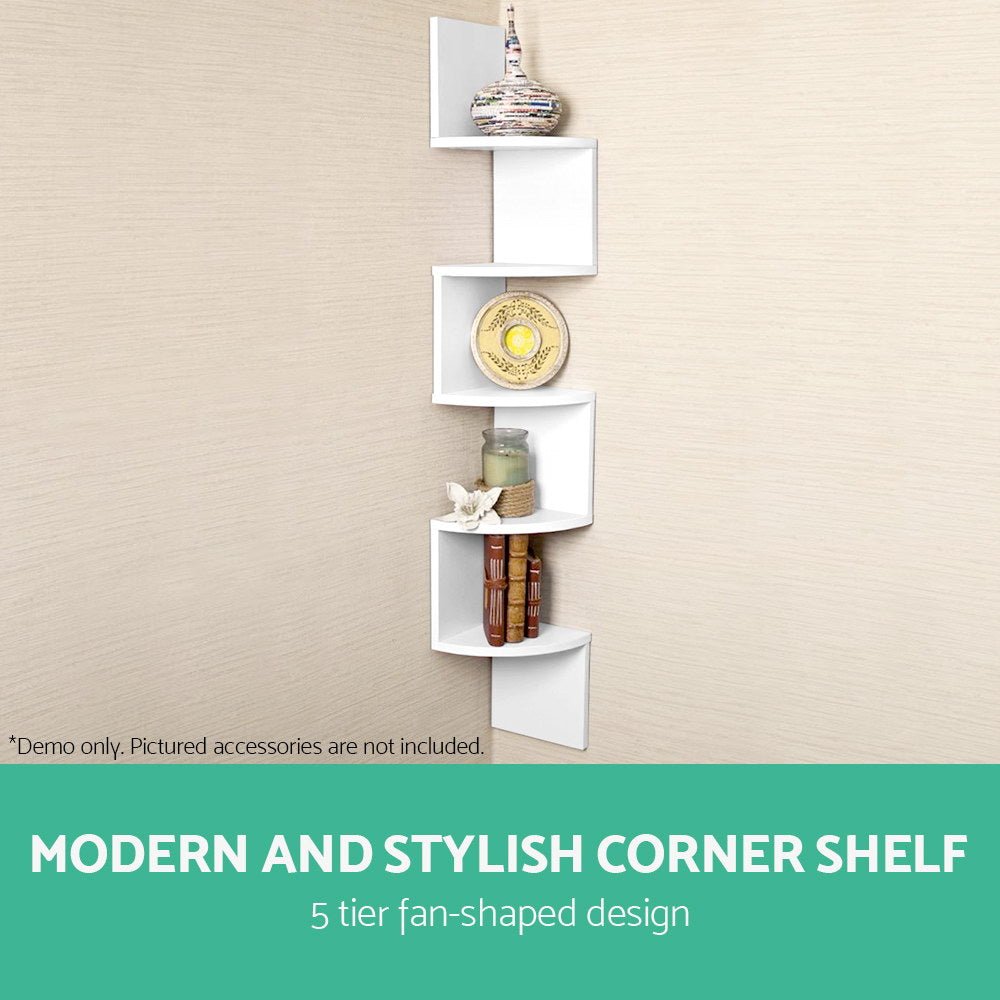 White 5 Tier Corner Wall Shelf